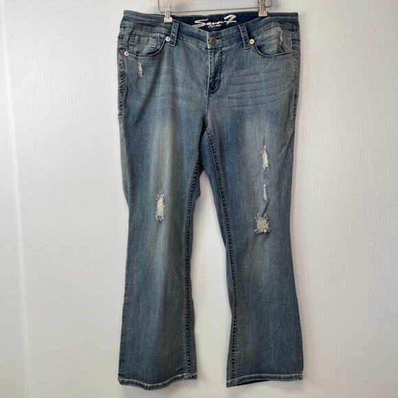 Seven7 Jean Women 18 Plus Boot Cut Mid 38x32 Distress Denim Luxe Retro Core Ex - Picture 1 of 16